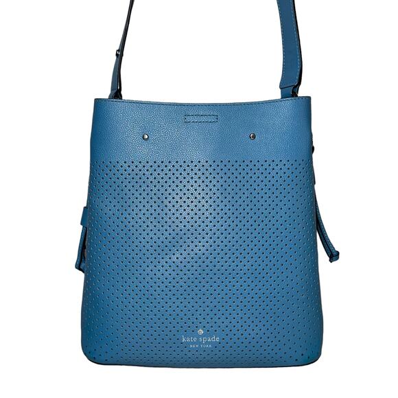 Kate Spade Bucket Marble Pebble Leather Niagara Blue Satchel Crossbody Purse Bag - Picture 4 of 16